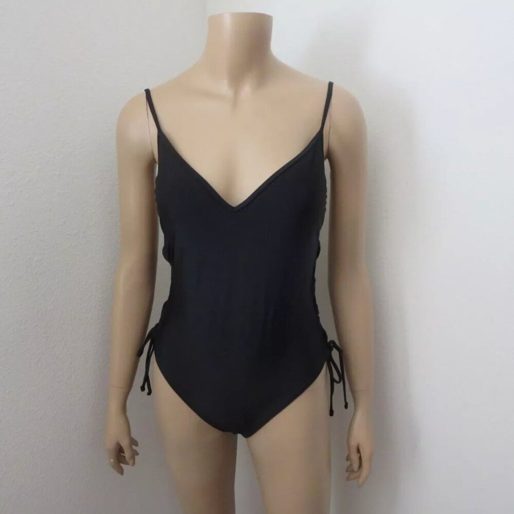 NWT Abercrombie & Fitch Lace Up One Piece Swimsuit Black Monokini Size XS